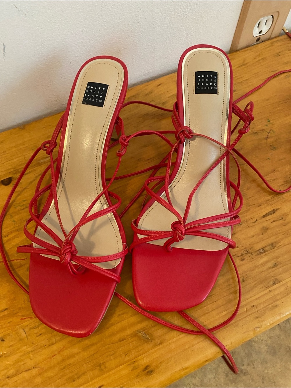 White House Black Market Red Strappy Lace-Up Heeled Sandals